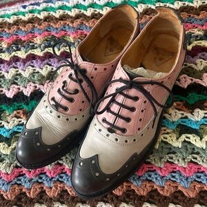 John Fluevog Pink and Black Brogue Flats